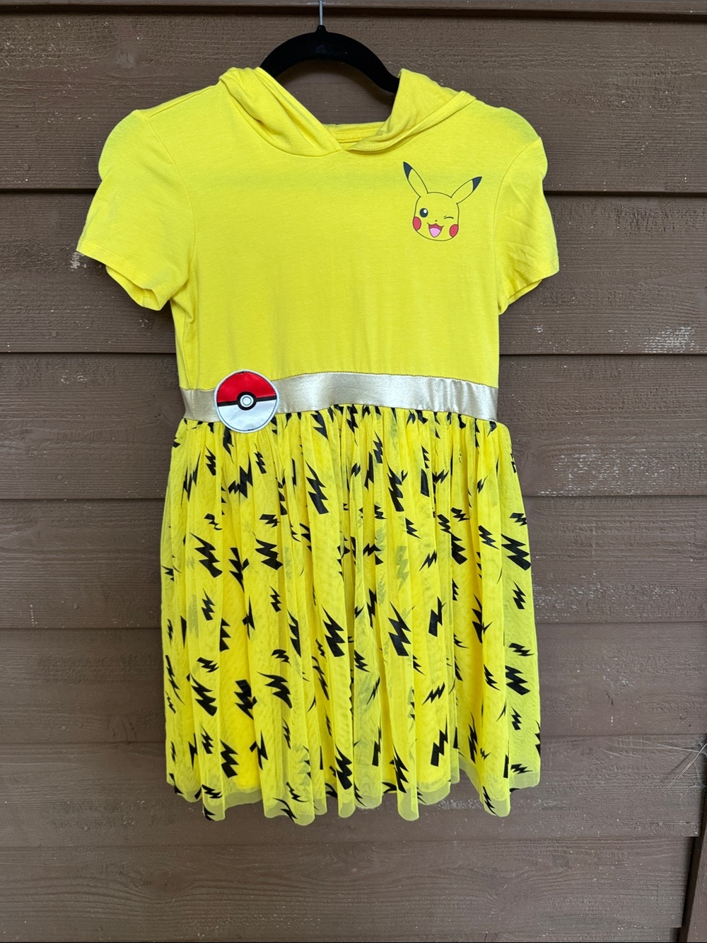 Pikachu Yellow Hooded Kids Dress with Poké Ball Belt size XL (14)